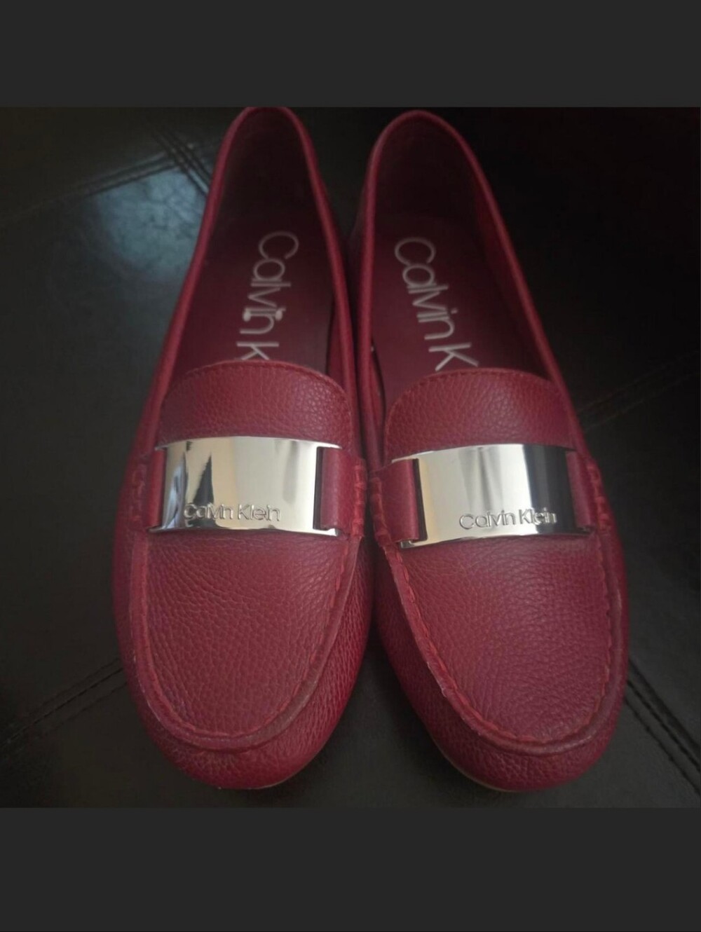 Calvin Klein Women's Magenta Loafers with Silver Hardware